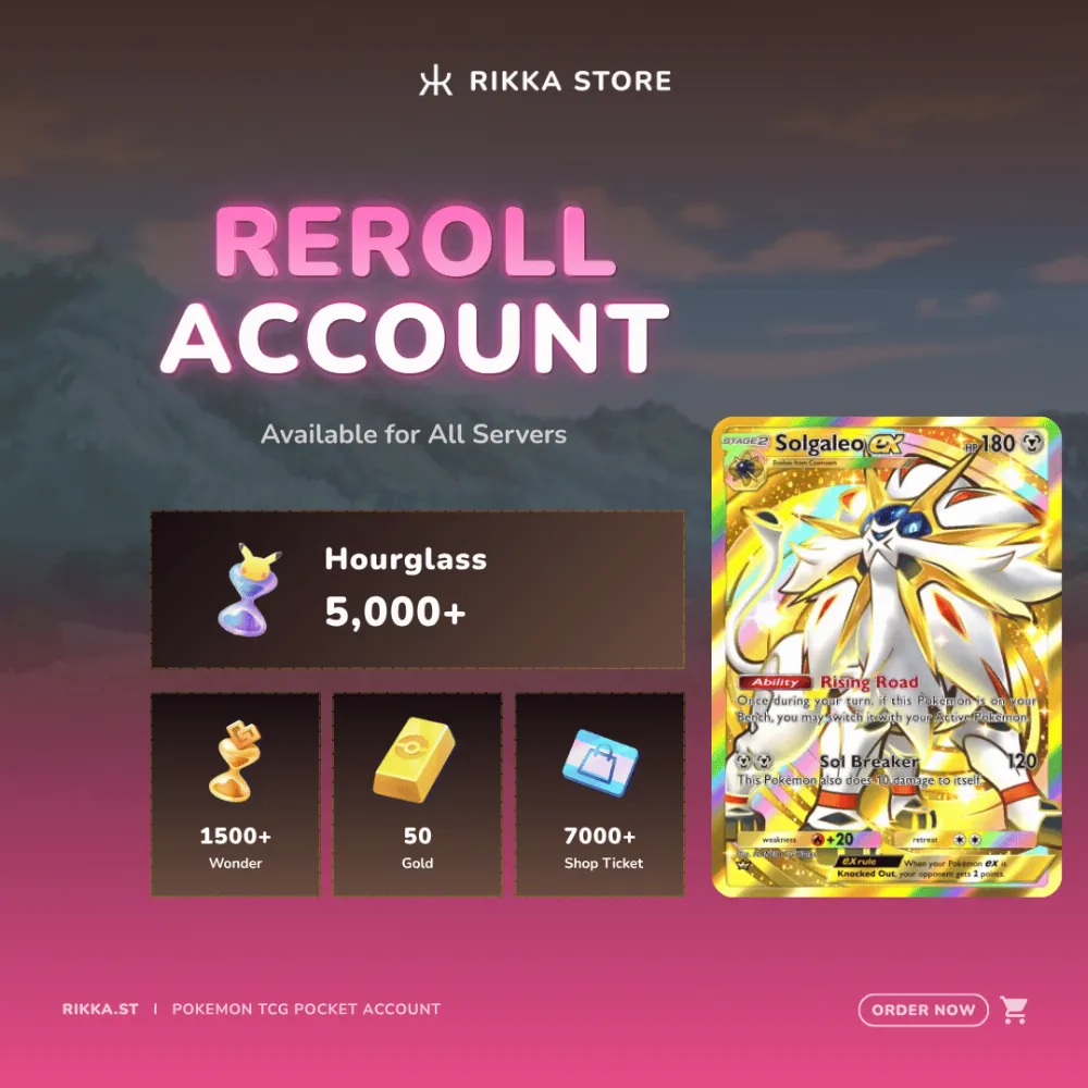☆ English | 1x Crown Solgaleo | 5000+ Pack Hourglass, 1500+ Wonderglass, 50 Gold | DM for Catalog