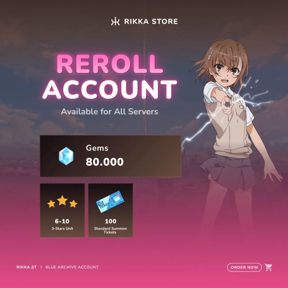 ☆ Japan | 80000 Gems | Misaka Mikoto | 6-10 3-Star Units | 100 Standard Summon Tickets