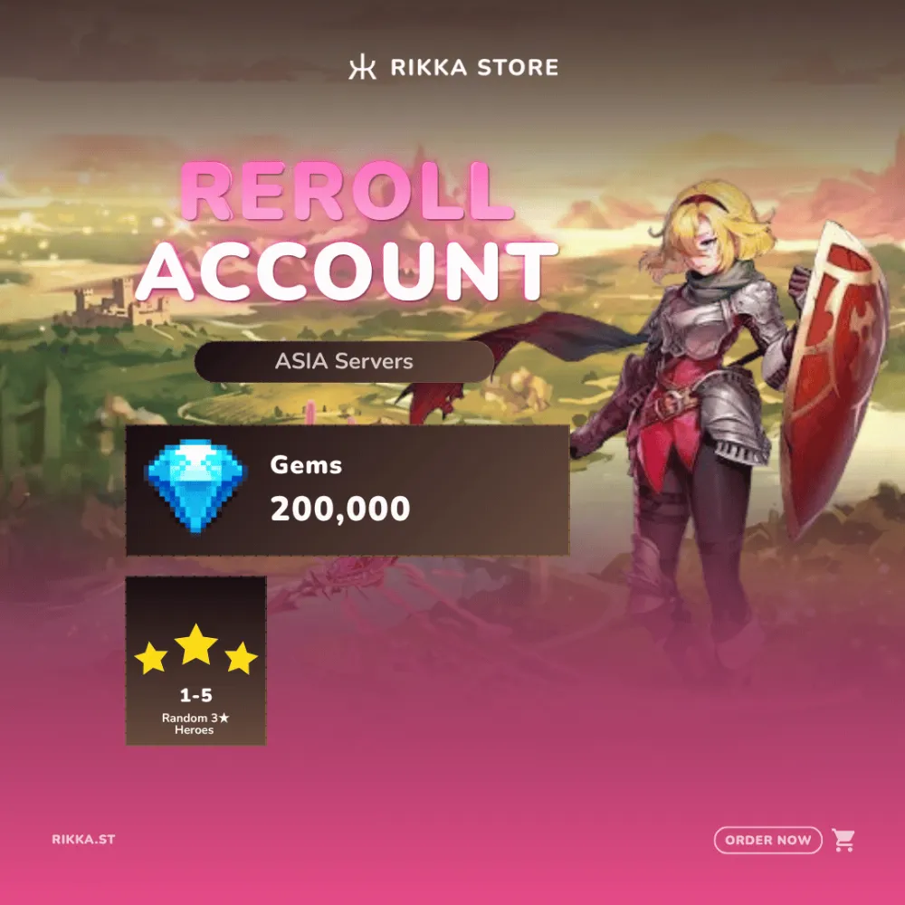 ☆ Asia | World 2 | 200000+ Gems | Future Princess + Ex Weapon | 1-5x 3☆ Heroes | Reroll Account