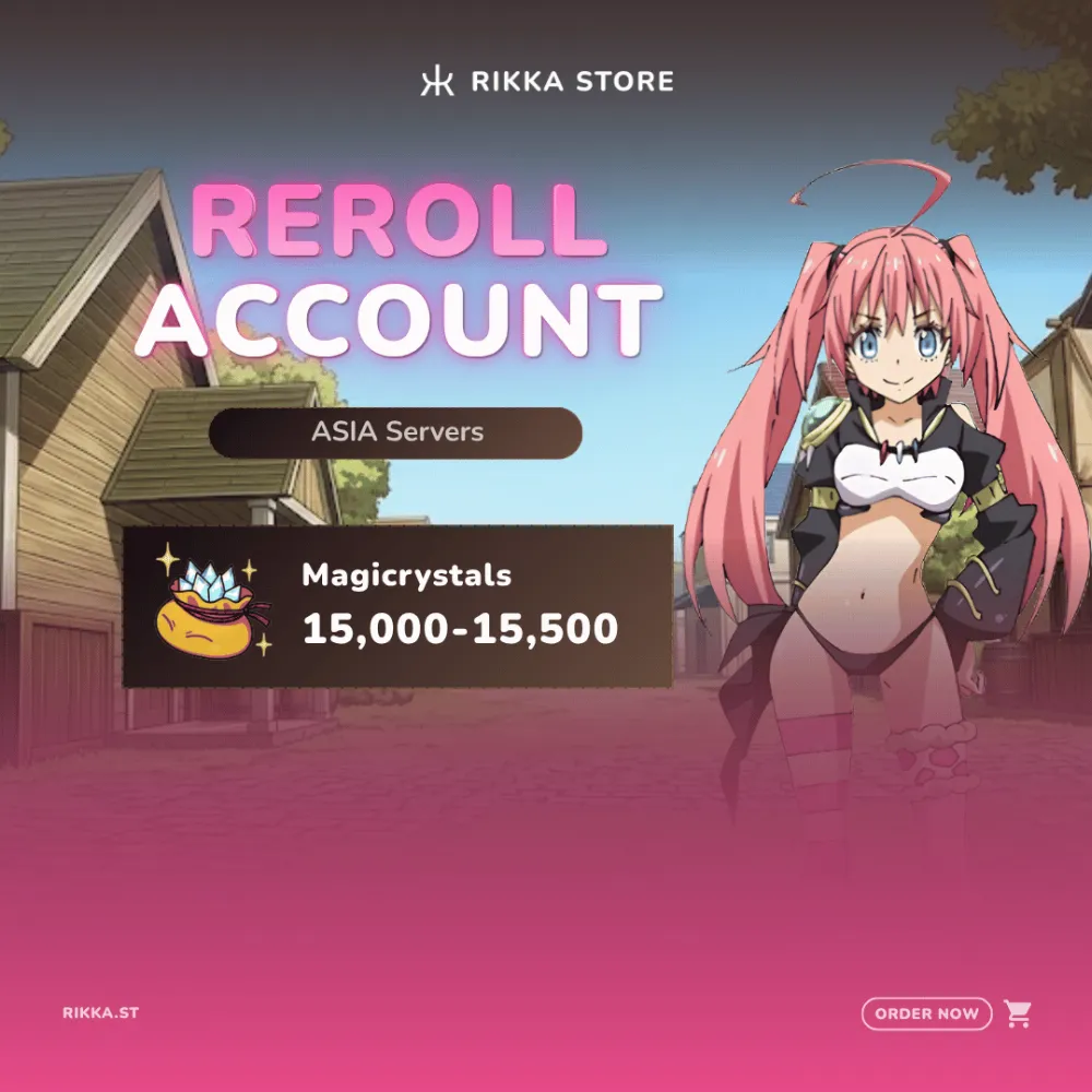 ☆ ASIA | iOS | Milim Nava | 15000+ Magicrystals | 21-25x Random 5☆ Characters | Reroll Account