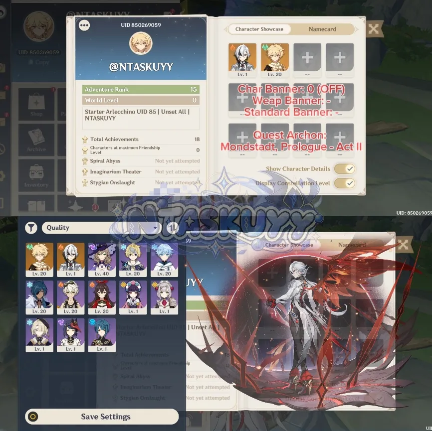 ASIA | AR 15 | Starter Arlecchino UID 85 | Unset All | Aether #91