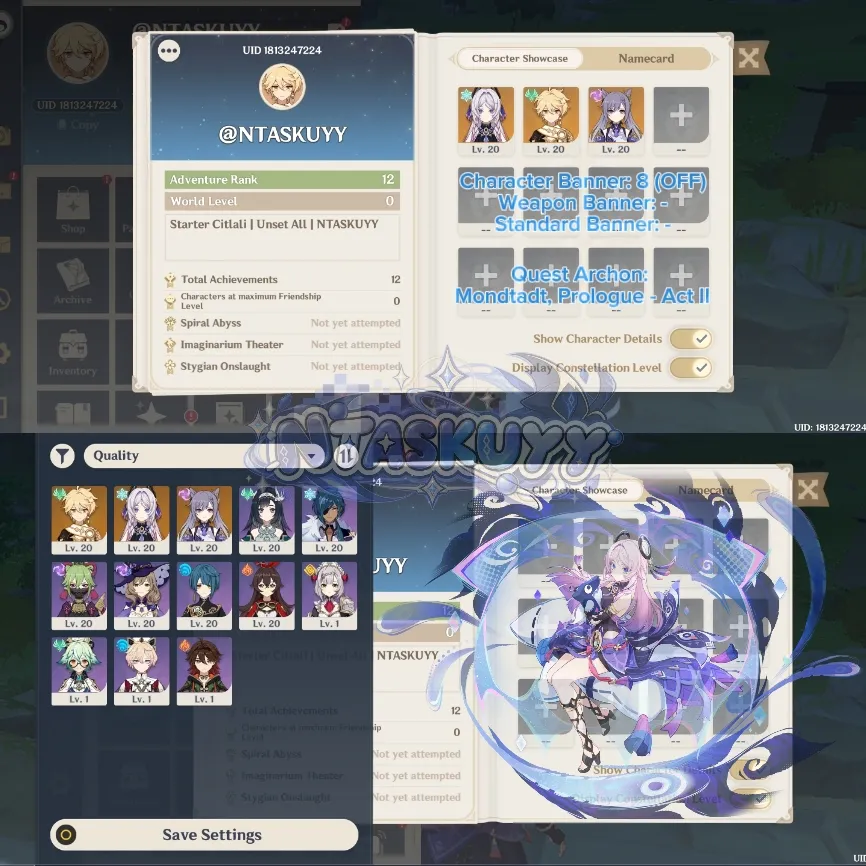 ASIA | AR 12 | Starter Citlali + Keqing | Unset All | Aether