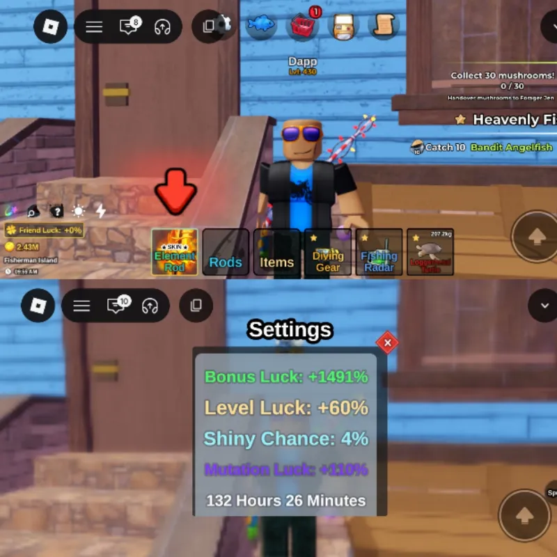 Fish It | Elemental Rod | Level 420 | 2M Coin | 17 Secret Fish | Floral bait