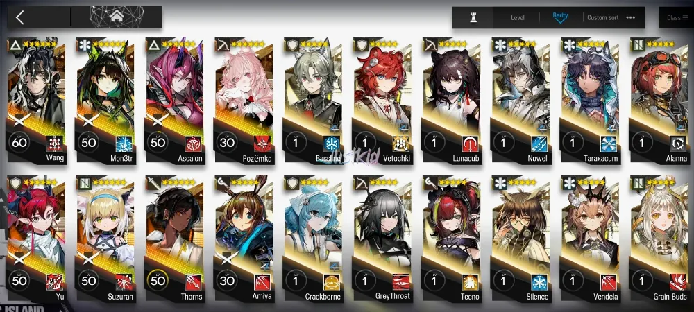 ARKNIGHTS GLOBAL STARTERMID 7*6 , 2 LIMITED WANG,YU , MON3TR,ASCALON,THORN,POZEMKA,SUZURAN
