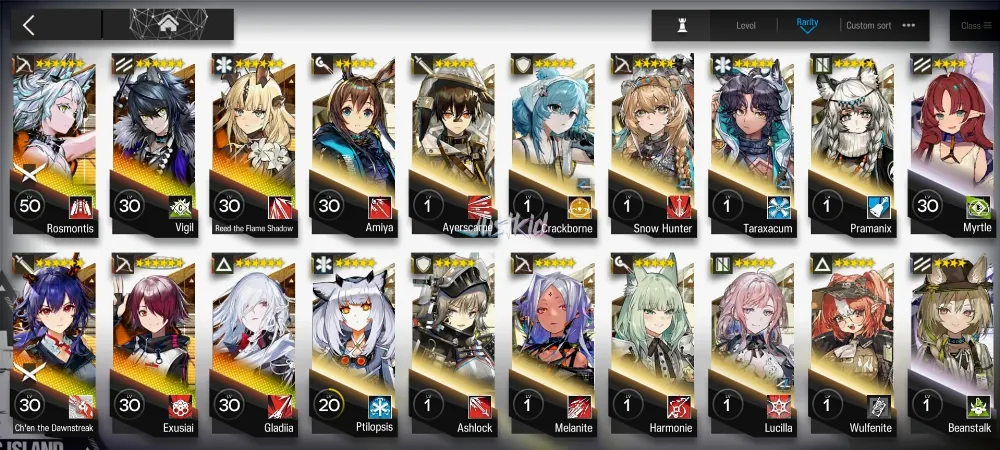 ARKNIGHTS GLOBAL STARTER 6*6 , LIMITED ROSMONTIS , CHEN DAWNSTREAK,EXUSIAI,REED ALTER,GLADIA,VIGIL