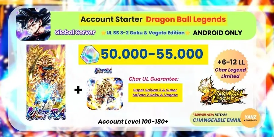 [ANDROID] DBL Account | UL SS 3 Goku & SS 2 Vegeta | 50.000-55.000 CC + | 6–12 Legends Limited