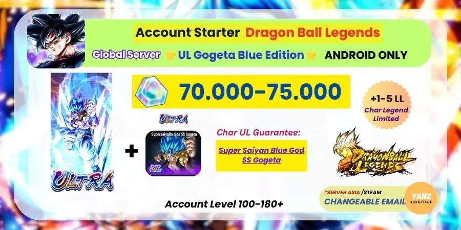 [ANDROID] DBL Account | UL SS Blue God Gogeta Edition | 70.000-75.000 CC + | 1–5 Legends Limited