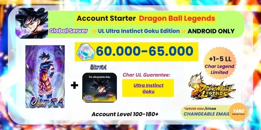 [ANDROID] DBL Account | UL Ultra Instinct Goku Edition | 60.000-65.000 CC + | 1–5 Legends Limited