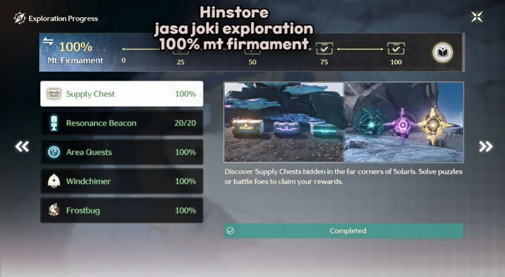 Mt. Firmament exploraton 100%
