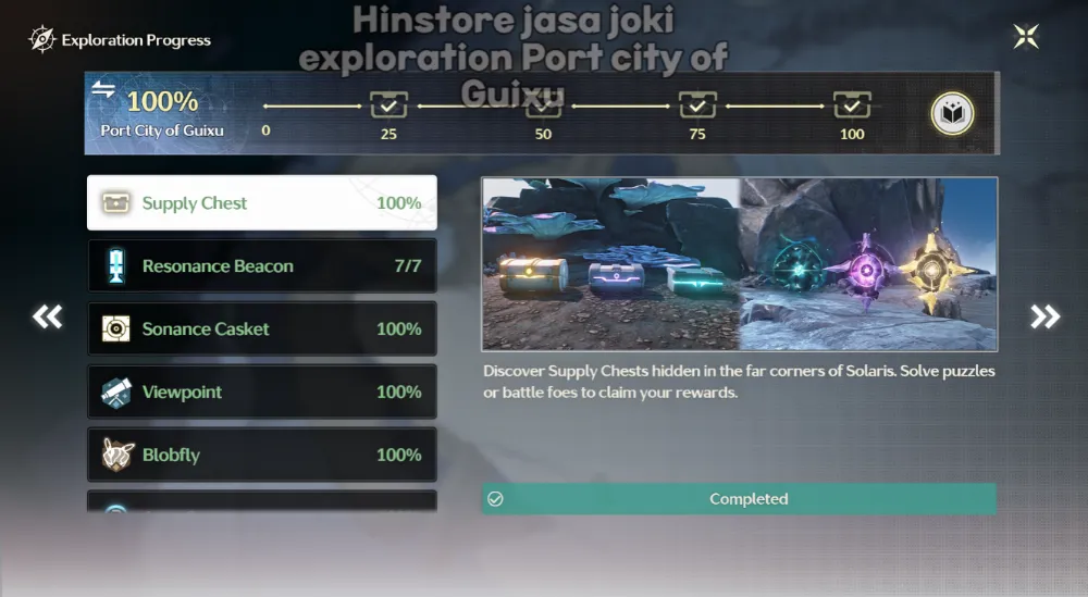 port city of guixu exploration 100%