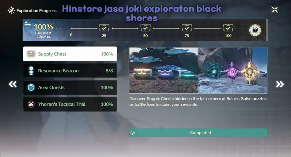Black Shoroes exploration 100%
