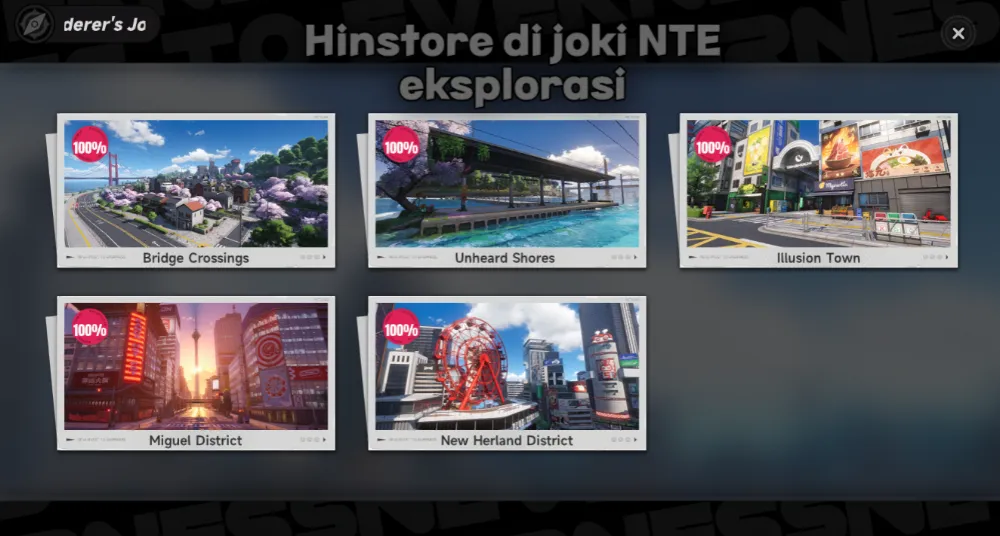 Interactive eksplorasi semua map NTE 100%
