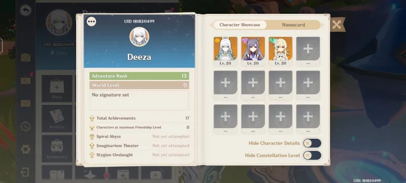 [Asia] AR 13 | Female | Zibai + Keqing | Starter | All Unset | Safe