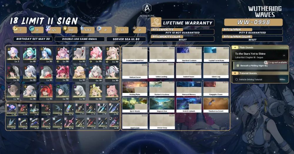 [SEA UL80]18 Limit 11 Sign|Hiyuki S1+Aemeath S1+Denia S1+Chisa S1+Shorekeeper+Phrolova S1, etc|98