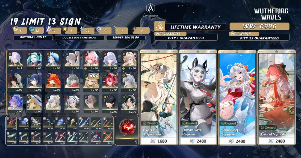 [SEA UL80]19 Limit 13 Sign|Hiyuki S1+Aemeath S1+Mornye+Lynae S1+Shorekeeper+Chisa S1+Iuno S1,etc|96