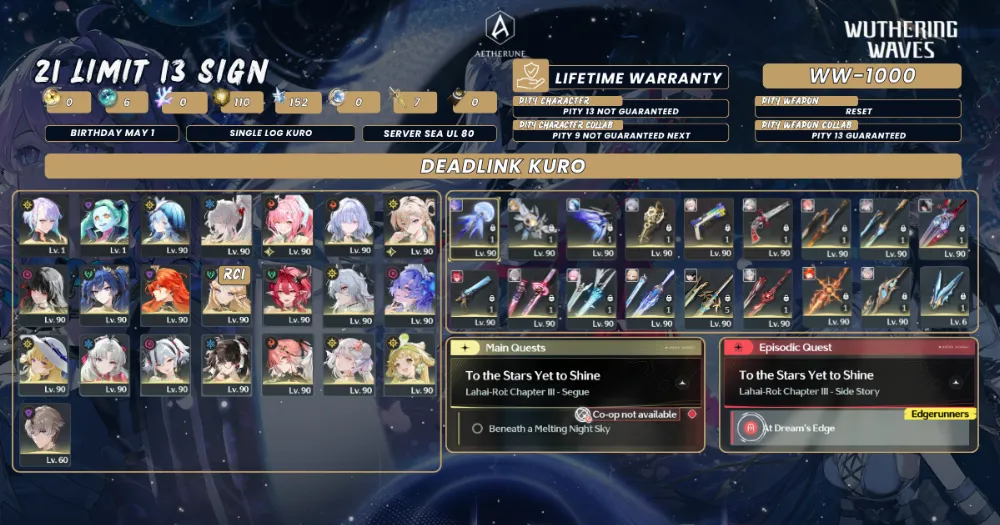 [SEA UL80]21 Limit 13 Sign|Lucy+Hiyuki S1+Aemeath S1+Lynae+Chisa S1+Mornye+Shorekeeper S1,etc|1000
