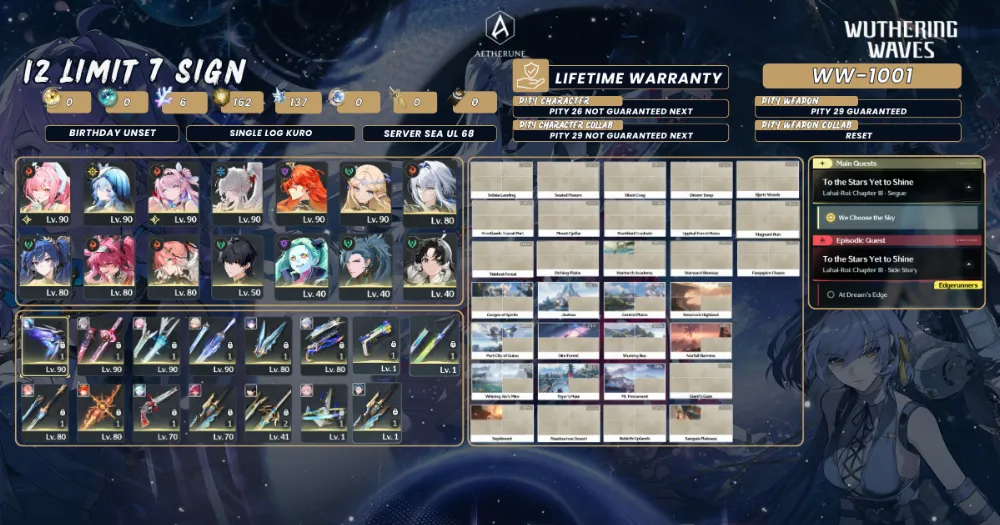 SEA UL68]12 Limit 7 Sign|Hiyuki S1+Aemeath S1+Denia+Shorekeeper S1+Cartethyia S1+Augusta S1,etc|1001