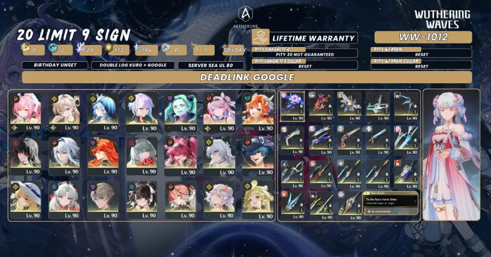 [SEA UL80]20 Limit 9 Sign|Aemeath S1+Lynae+Lucy+Denia S1+Chisa+Shorekeeper+Phrolova S1+Chisa,et|1012