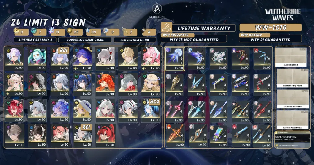 [SEA UL80]23 Limit 13 Sign|Hiyuki S1+Aemeath S1+Lucy+Mornye S1+Lynae+Chisa+Shorekeeper RC2S1etc|1016