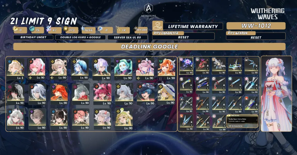 [SEA UL80]21 Limit 9 Sign|Suisui+Aemeath S1+Lynae+Lucy+Denia S1+Chisa+Shorekeeper+Phrolova S1|1012