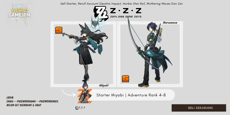 [Asia] Starter Miyabi + Harumsha | Adventure Rank 4-8 Zenless Zone Zero