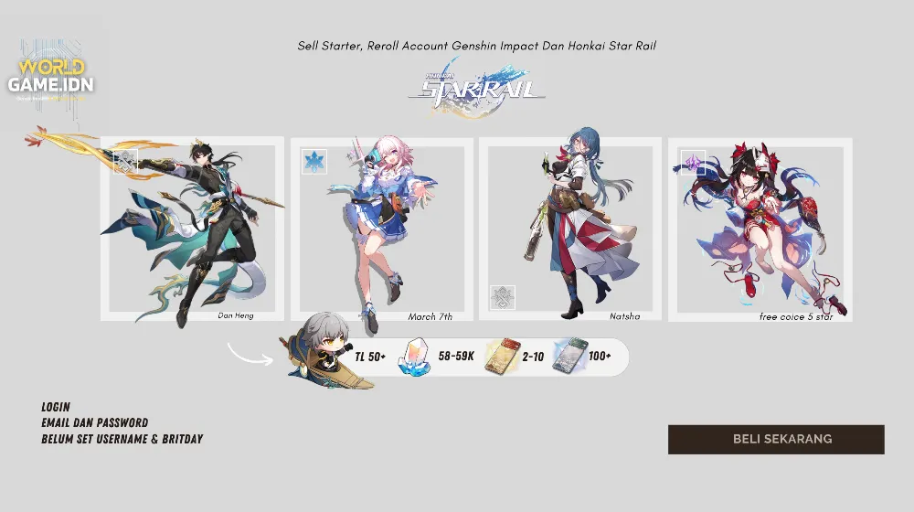 [Asia] Account Reroll Honkai Star Rail 58.000-59.000 Jade Mc Male