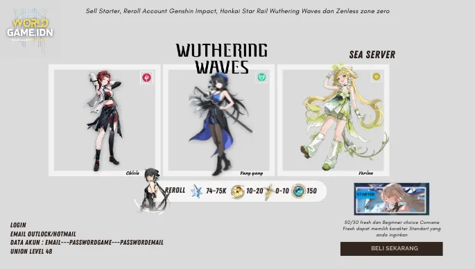 [SEA Server] Akun Reroll Wuthering Waves 74-75k Astride Union Level 48+