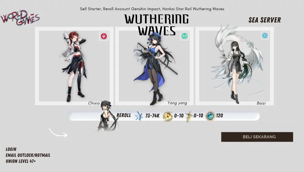 [SEA Server] Akun Reroll Wuthering Waves 73-74k Astride Union Level 48+