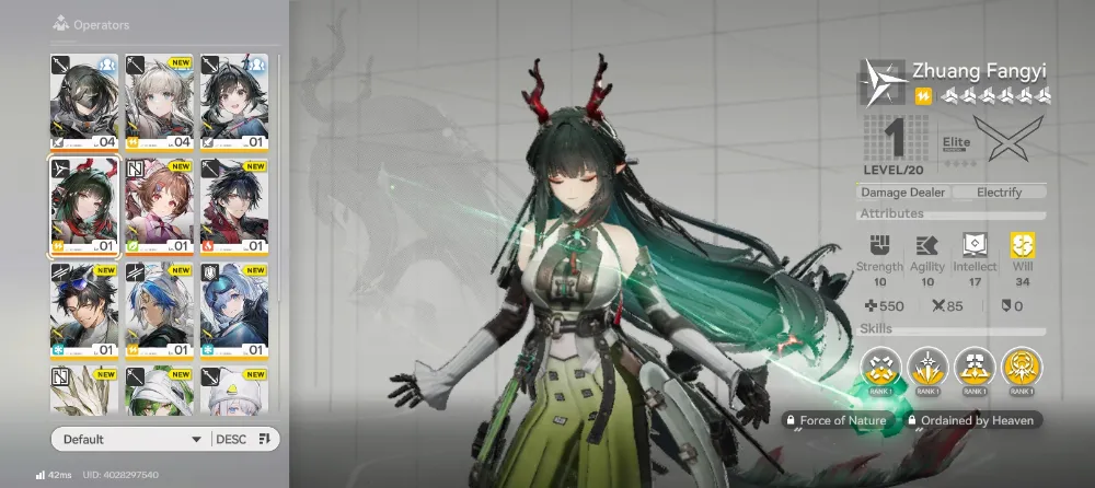 Starter lvl 2 Zhuang Fangyi