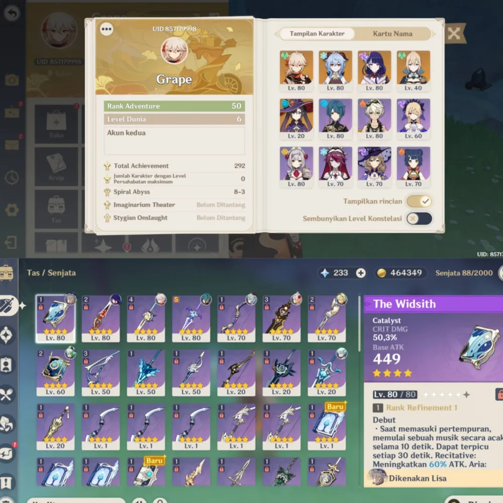Asia Ar 50 Raiden + kazuha + ganyu