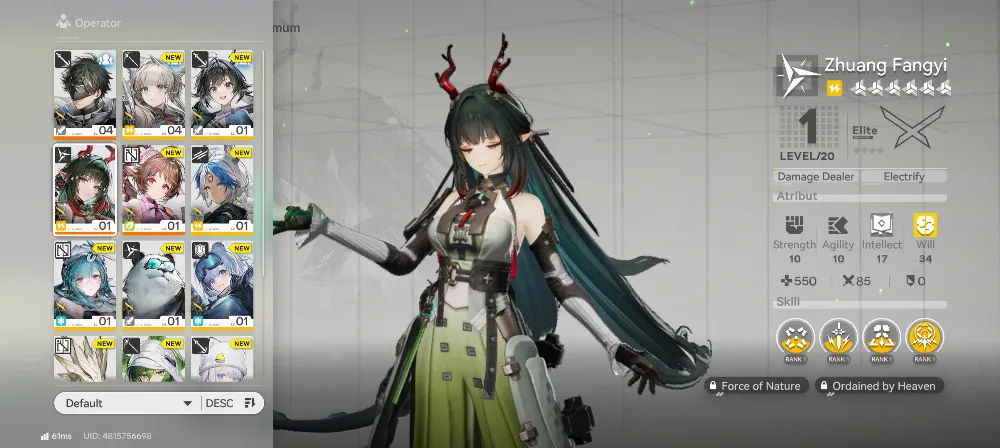 Starter Lv2  ( Zhuang ~ fangyi ) Select on 2400 oberyl