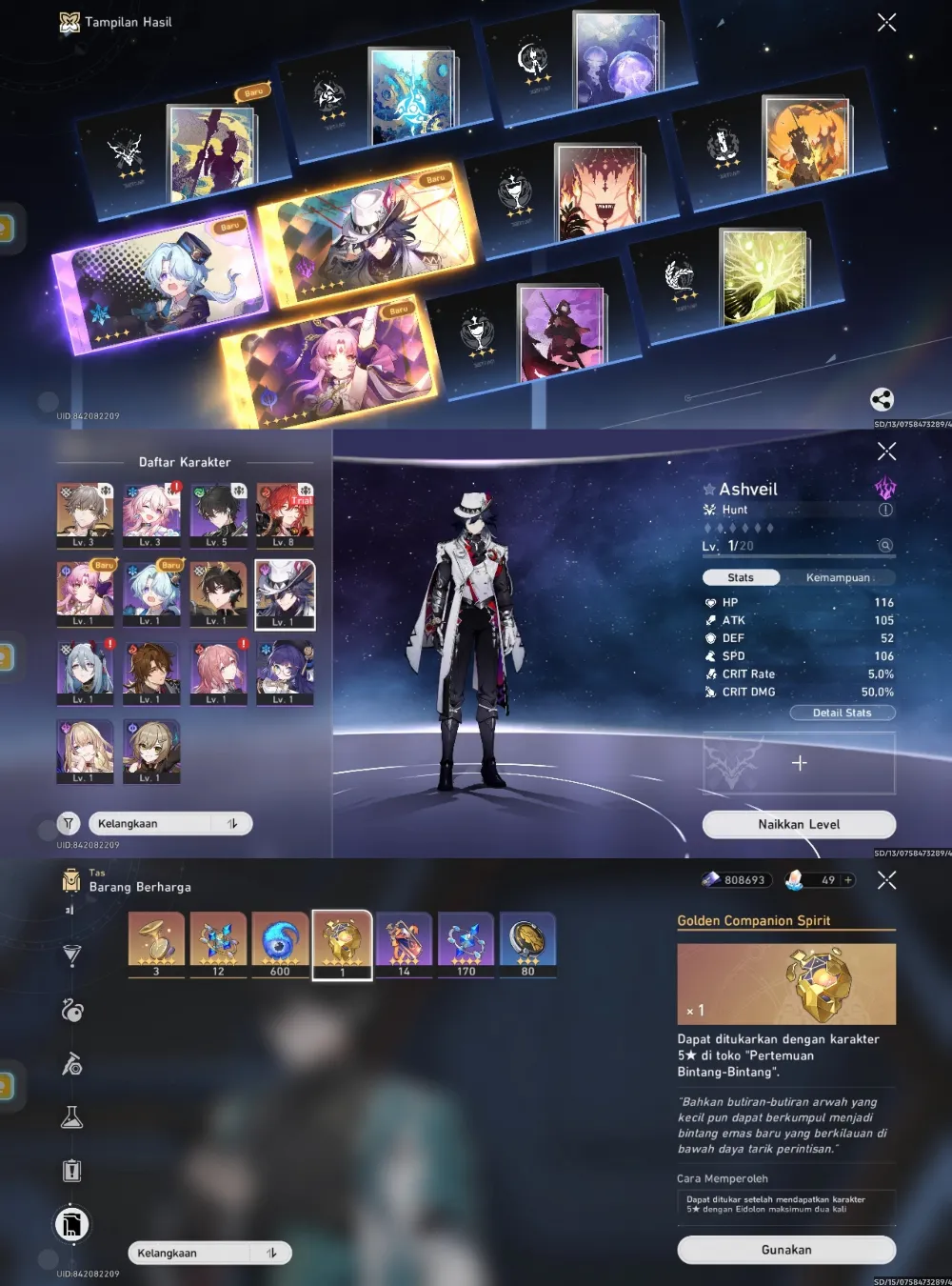 Starter Ashveil char rate on + 1 golden companion