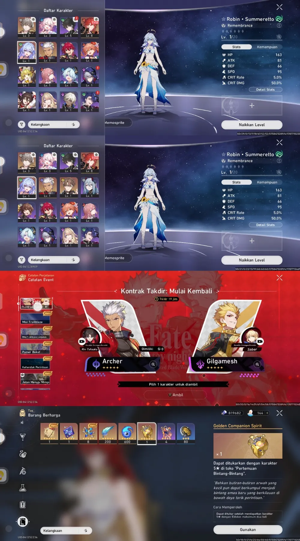 Robin SP, Arcer, Selector collab, golden companion x1 (stok2)