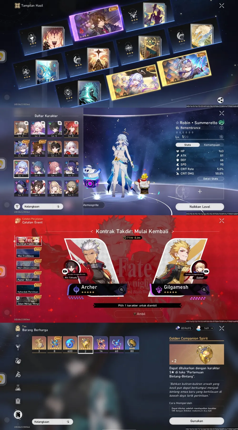 Robin SP Rate on, Danheng PT, selector collab, Golden Companion x2