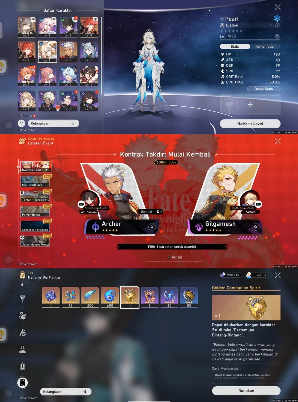 Pearl, Arcer, Selector collab, Golden Companion x1
