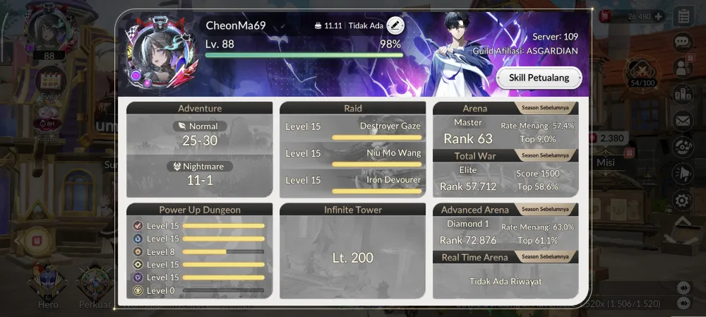 Starter top 50 arena+skin legend 2