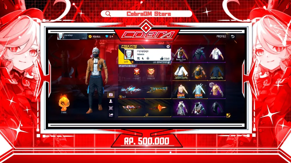 Akun Free Fire Vault 634 | Evo 1 Max | Kakashi | Bunny | Yinyang | Sukuna | Levi | Sg Terompet
