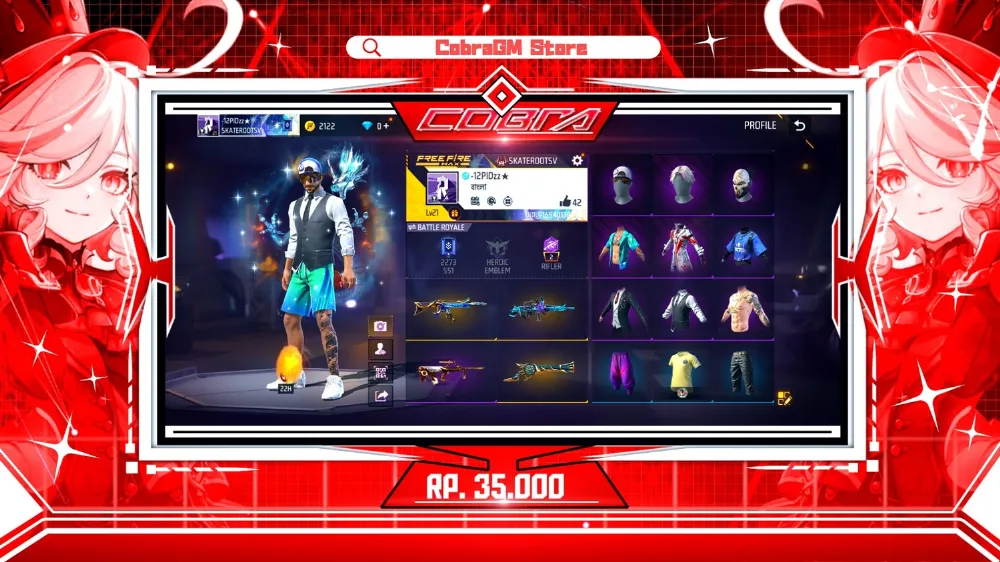 Akun Free Fire Polosan Vault 19 | Briny Shore | Doctor Red | Level Up Package | Sg Terompet