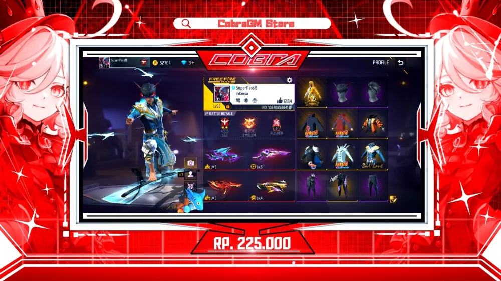 Akun Free Fire Vault 168 | Bunny | Genji | Naruto | Soul land | Angel | Bundit | Sg Evo