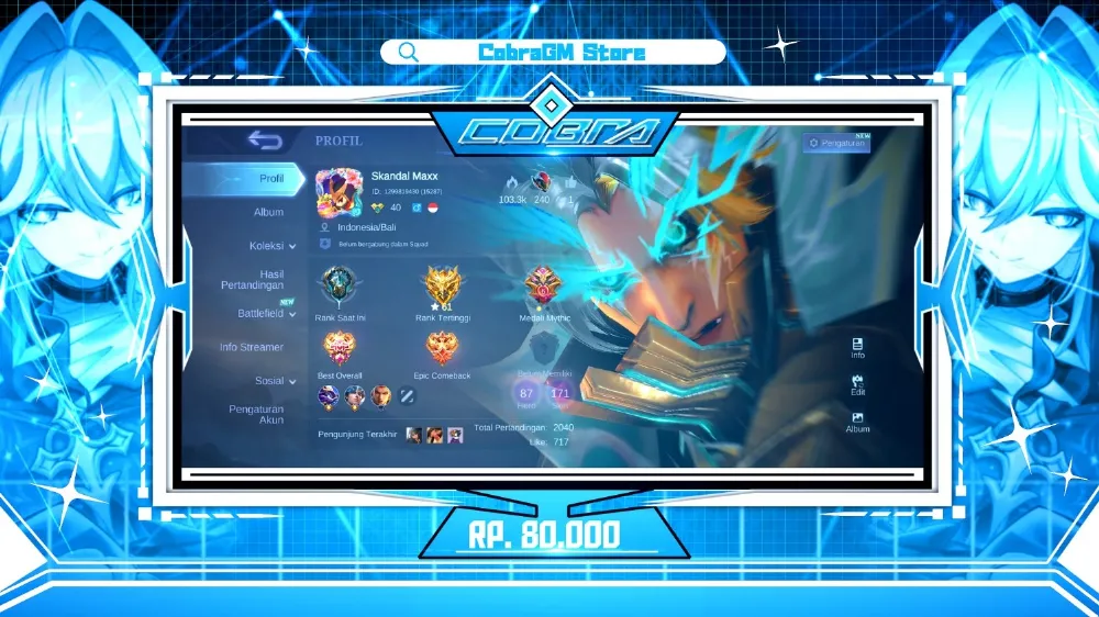 Akun Mobile Legends Skin 171 | Grand 1 | Exquisite 1 | Epic 24 | Special 36 | Common 99