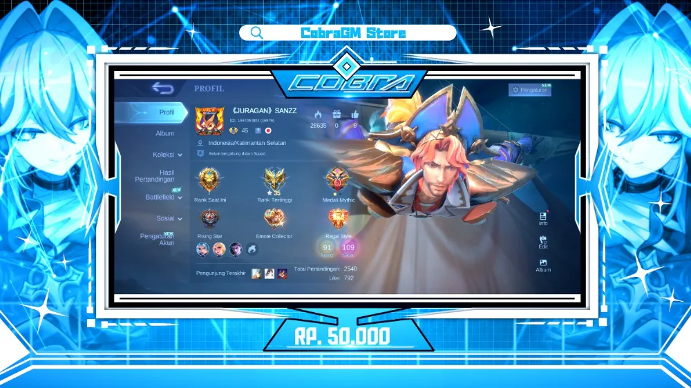 Akun Mobile Legends Skin 109 | Epic 18 | Special 27 | Common 59