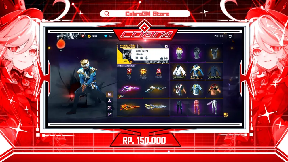 Akun Free Fire Vault 93 | Evo 3 | Soul land | Bunny | Megumi | Sukuna | Yuji | Sg Meteor