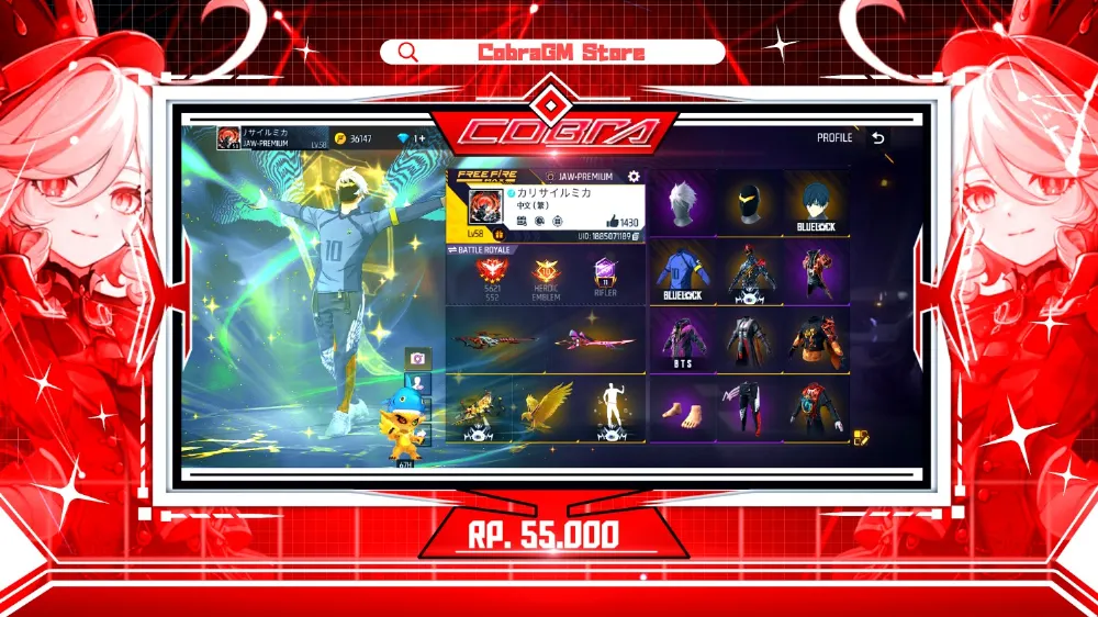 Akun Free Fire Vault 186 | BlueLock | Angel | Tenxi | Kakashi | Yingyang | BTS | Sg Bunny