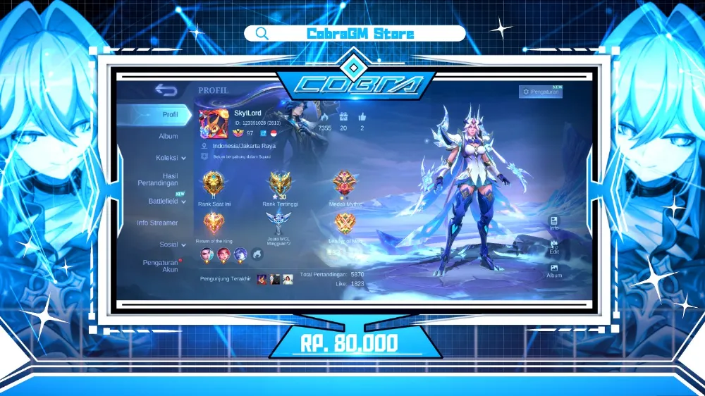 Akun Mobile Legends Skin 270 | Epic 15 | Special 58 | Common 184