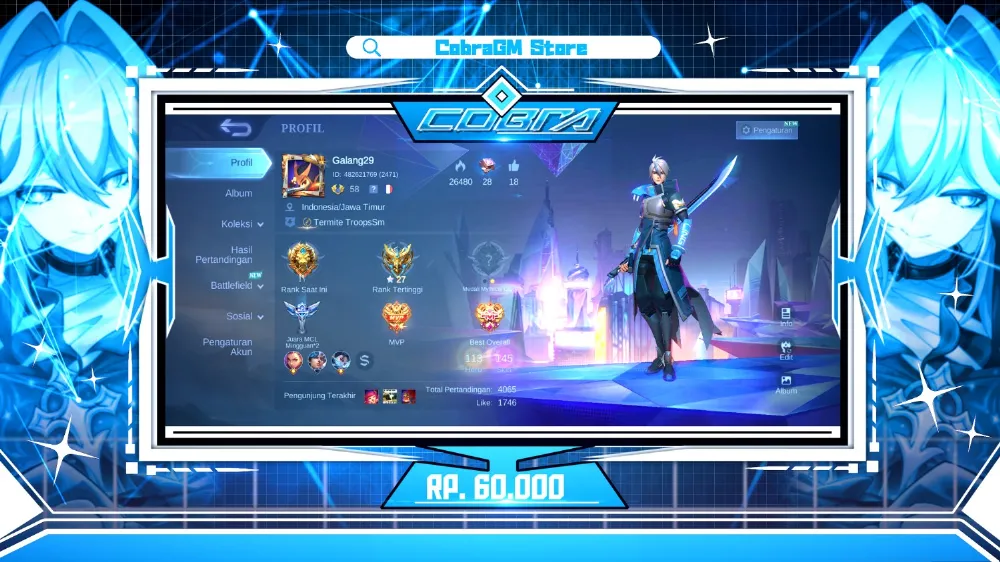 Akun Mobile Legends Skin 145 | Epic 9 | Special 25 | Common 104