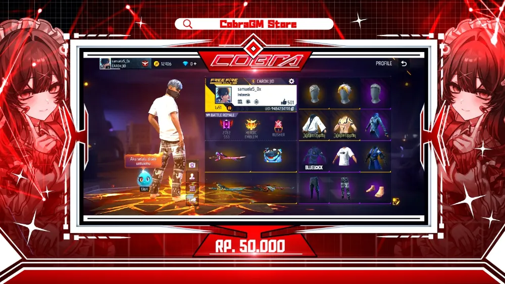 Akun Free Fire Polosan Vault 77 - Sukuna - Tenxi - Rampage - Celana Gajah - Sg Mamba