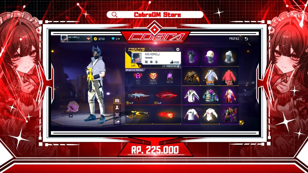 Akun Free Fire Vault 322 - Evo 2 - Sasuke - Skaterboi - Flake Blake - Magma Born - Sg Golden