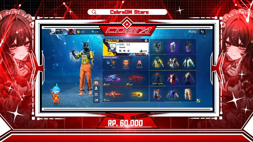 Akun Free Fire 124 - Evo 3 - Poker - JKT48 - Kakashi - Angel -  Yuji - Sg Mamba