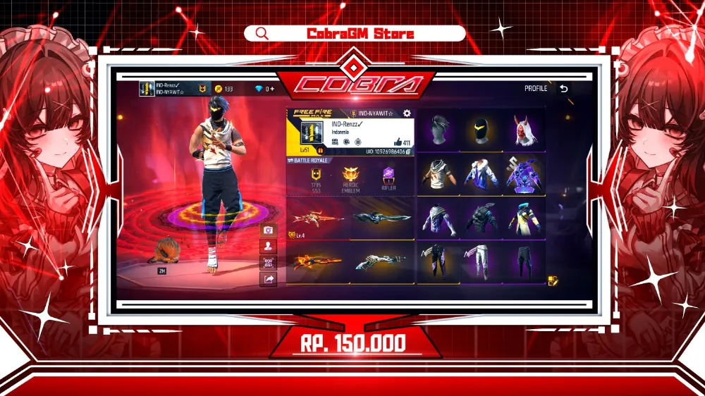 Akun Free Fire Polosan Vault 68 - Evo 1 - Bunny - Angel - Kakashi - Topeng Budi01 - Sg Meteor