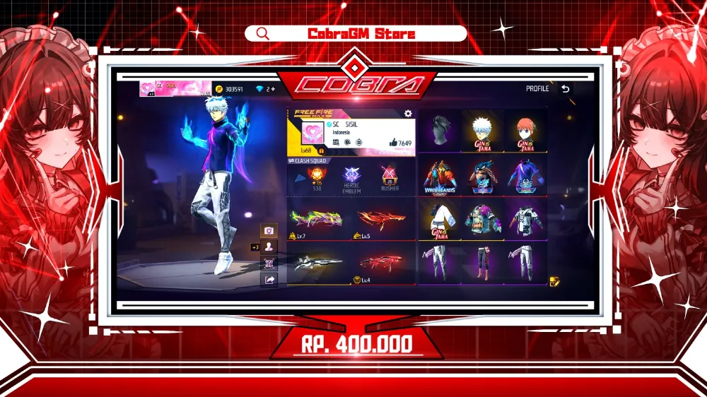 Akun Free Fire Vault 365 - Evo 8 Max 1 - Legend Bundle - Gintama - Angel - Yuji - Sg Meteor